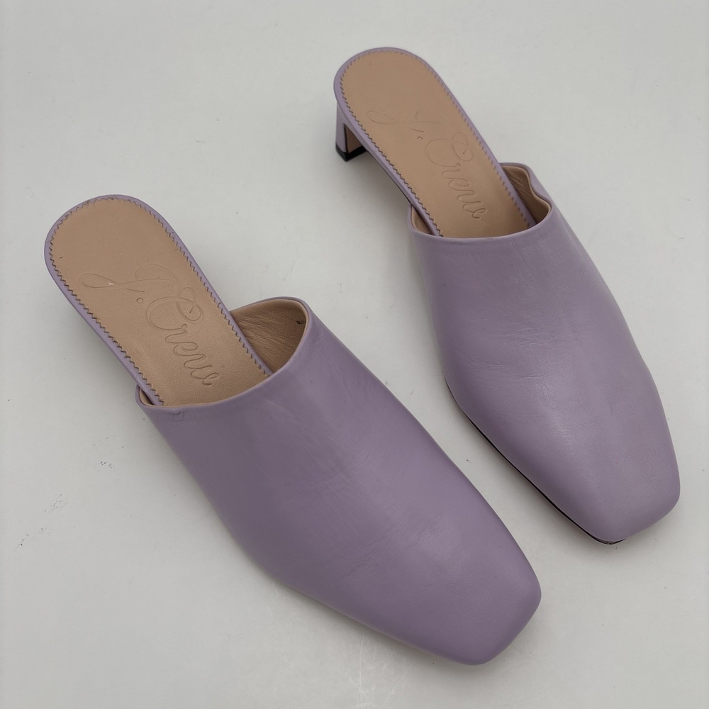 J.Crew Woman's Lavender Leathers Mule Slide Square Toe Low Block Heel‎ Size 8.5